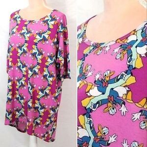 DISNEY Hot Pink Donald Duck Print Short Sleeve Tunic Large